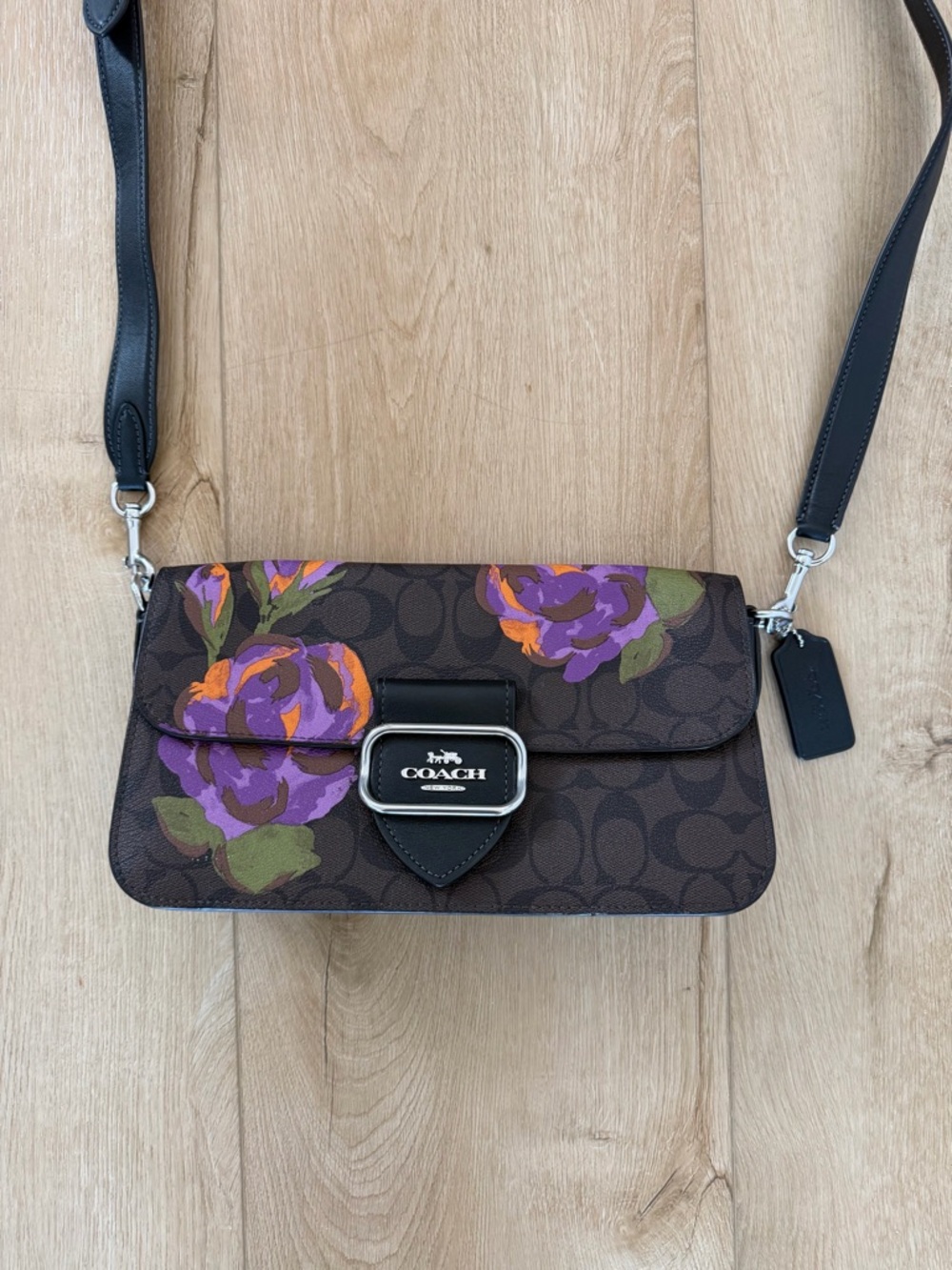 Coach Morgan Shoulder Bag in Signature Canvas with Rose Print.